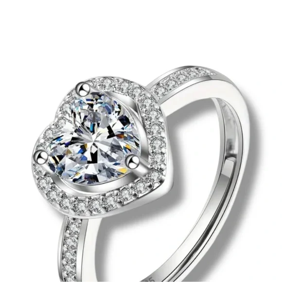 Silver Heart Cut Stone Ring with Pave Detailing Adjustable - Picture 6 of 14